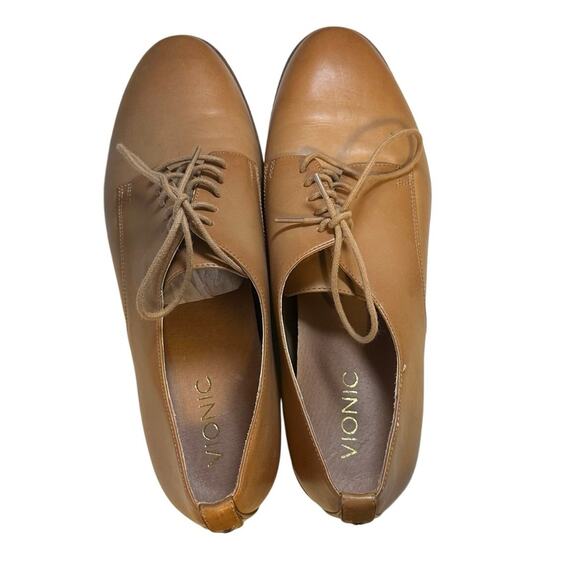Vionic Weslyn Lace Up Oxford Loafers Size 10 Leather Tan Comfort Shoe Office - Picture 2 of 9